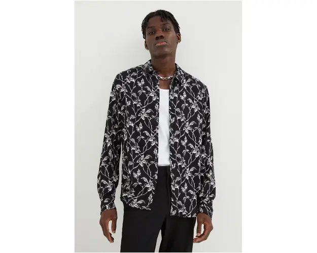 The Kooples camasa barbati, culoarea negru, cu guler clasic, regular