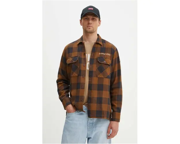 Universal Works camasa din bumbac L/S UTILITY SHIRT barbati, culoarea maro, cu guler clasic, regular, 29177