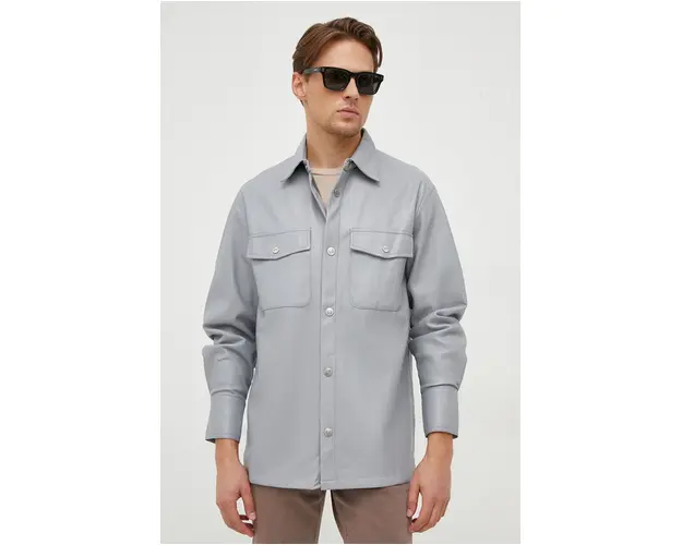 United Colors of Benetton camasa barbati, culoarea gri, cu guler clasic, regular