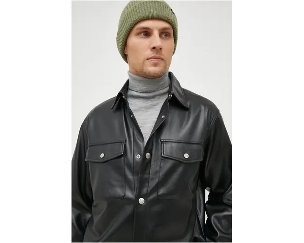 United Colors of Benetton camasa barbati, culoarea negru, cu guler clasic, regular