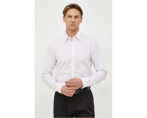 Michael Kors camasa barbati, culoarea alb, cu guler clasic, slim