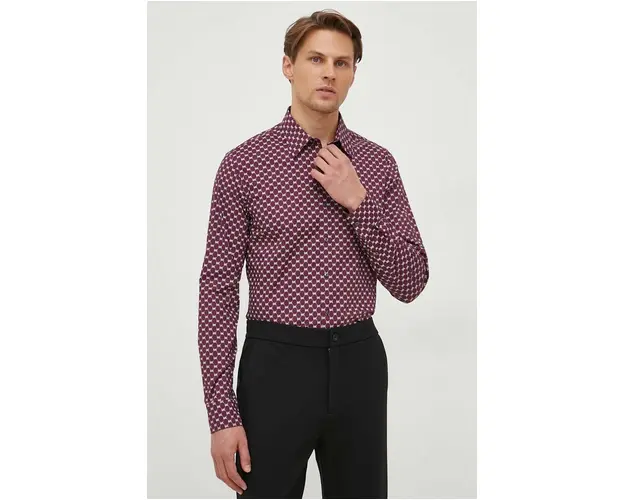 Michael Kors camasa barbati, culoarea bordo, cu guler clasic, slim