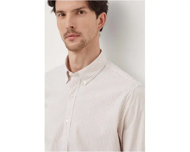 Michael Kors camasa barbati, culoarea bej, cu guler button-down, slim