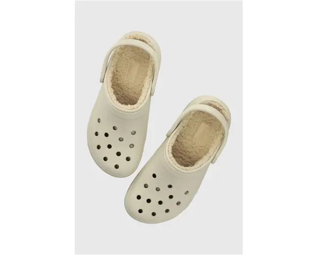 Crocs papuci Classic Platform Lined Clog femei, culoarea bej, cu platforma, 207938