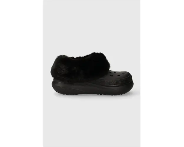 Crocs papuci Furever Crush femei, culoarea negru, 208446