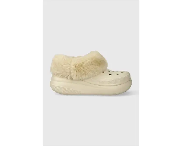 Crocs papuci Furever Crush femei, culoarea bej, cu platforma, 208446