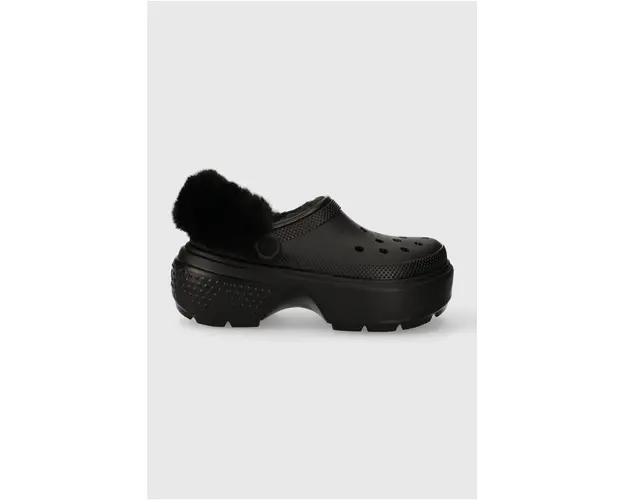 Crocs papuci Stomp Lined Clog femei, culoarea negru, cu platforma, 208546