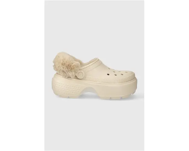 Crocs papuci Stomp Lined Clog femei, culoarea bej, cu platforma, 208546