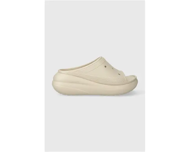 Crocs papuci Classic Crush Slide femei, culoarea bej, cu platforma 208731