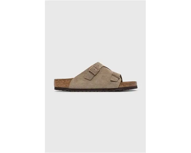 Birkenstock papuci din piele barbati, culoarea gri