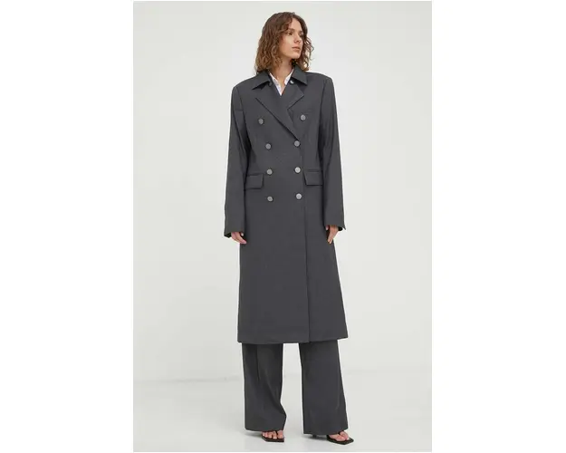 Remain palton femei, culoarea gri, de tranzitie, cu doua randuri de nasturi