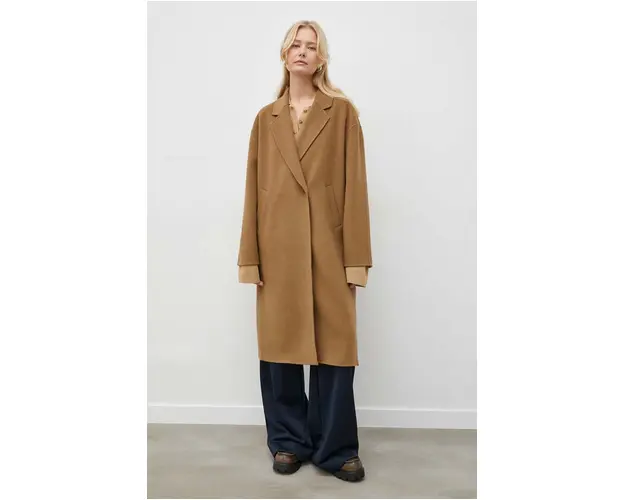 Herskind palton de lana culoarea maro, de tranzitie, oversize