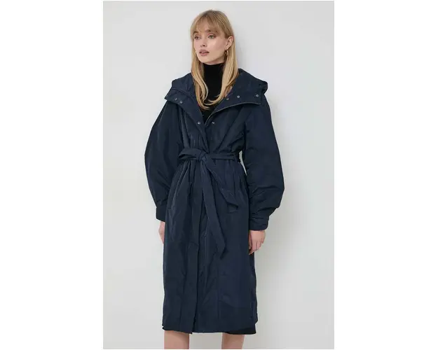 Trussardi geaca femei, culoarea albastru marin, de tranzitie, oversize