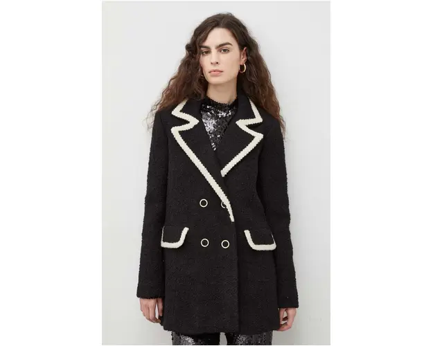 BA&SH sacou din lana culoarea negru, cu doua randuri de nasturi, modelator