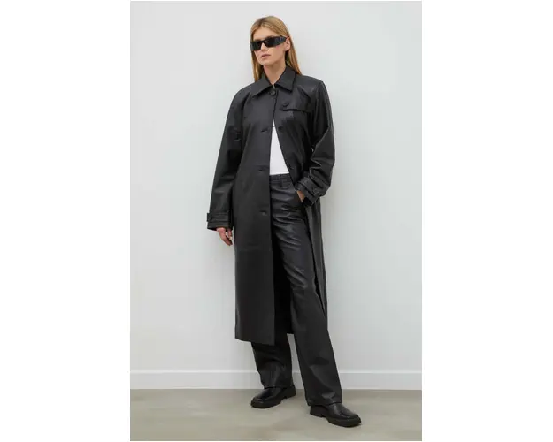 Won Hundred palton de piele femei, culoarea negru, de tranzitie