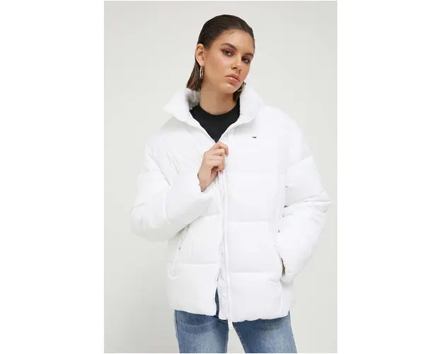 Tommy Jeans geaca femei, culoarea alb, de iarna