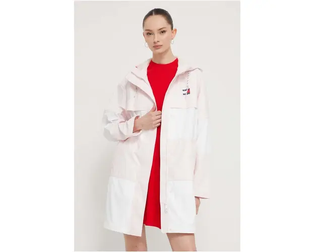 Tommy Jeans geaca femei, culoarea roz, de tranzitie, oversize