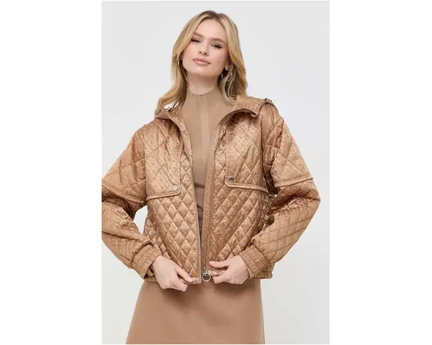 BOSS geaca femei, culoarea bej, de tranzitie, oversize