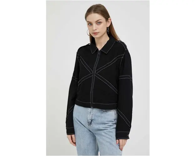 Dkny geaca femei, culoarea negru, de tranzitie