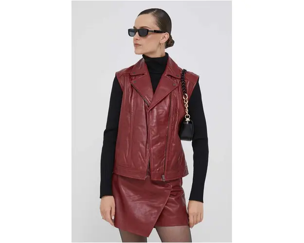 Pepe Jeans vesta din piele femei, culoarea bordo, de tranzitie