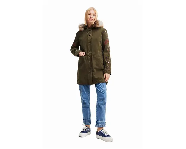 Desigual parka pentru copii femei, culoarea verde, de tranzitie