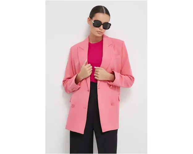 United Colors of Benetton sacou culoarea roz, cu doua randuri de nasturi, neted