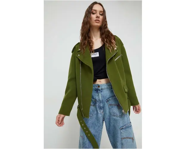 Moschino Jeans geaca de lana culoarea verde, de tranzitie