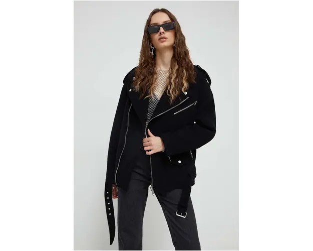 Moschino Jeans geaca de lana culoarea negru, de tranzitie