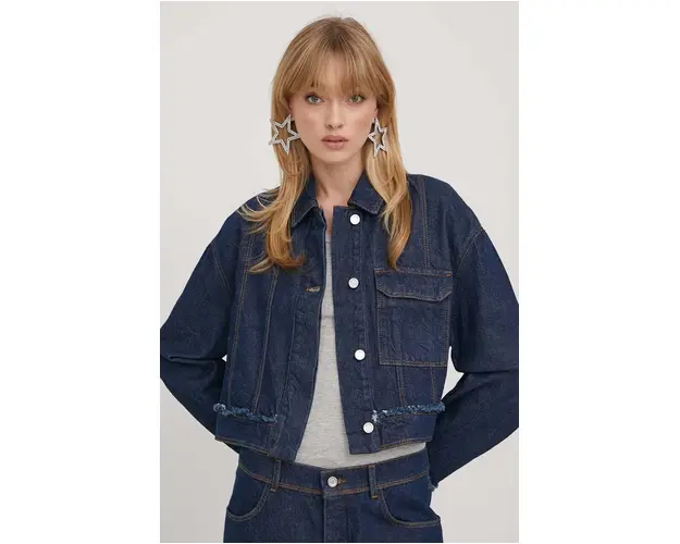 Stine Goya geaca jeans femei, culoarea albastru marin, de tranzitie, oversize