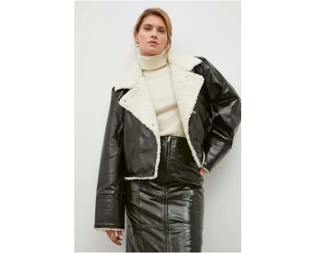 Gestuz geaca de piele femei, culoarea verde, de iarna