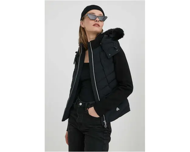MOOSE KNUCKLES geaca femei, culoarea negru, de tranzitie