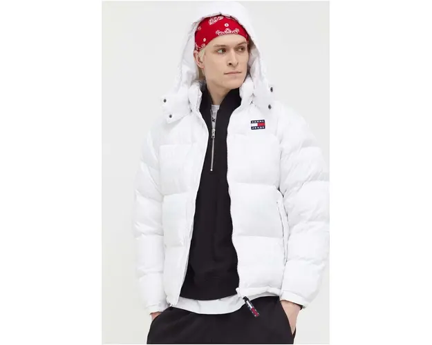 Tommy Jeans geaca de puf barbati, culoarea alb, de iarna