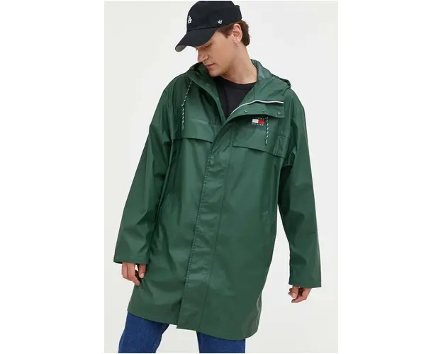 Tommy Jeans geaca barbati, culoarea verde, de tranzitie