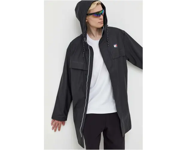 Tommy Jeans geaca barbati, culoarea negru, de tranzitie