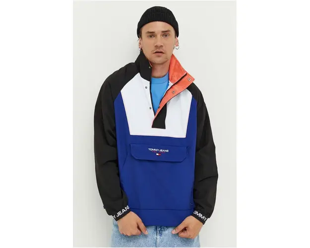 Tommy Jeans geaca barbati, culoarea albastru marin, de tranzitie, oversize