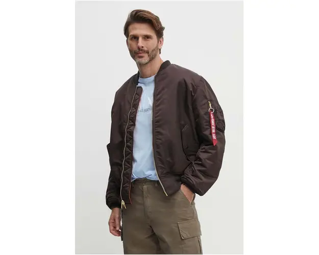 Alpha Industries geaca bomber cu doua fete MA-1 barbati, culoarea maro, de tranzitie 100101.696
