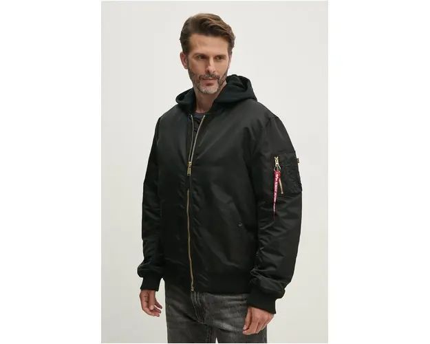 Alpha Industries geaca bomber MA-1 ZH Back EMB barbati, culoarea negru, de iarna, oversize