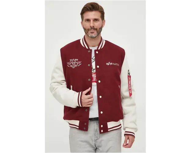 Alpha Industries geaca bomber Varsity Air Force Jacket barbati, culoarea bordo, de tranzitie