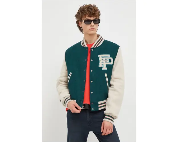 Filling Pieces jacheta bomber din lana Varsity Jacket culoarea verde, de tranzitie, oversize, 78616982011
