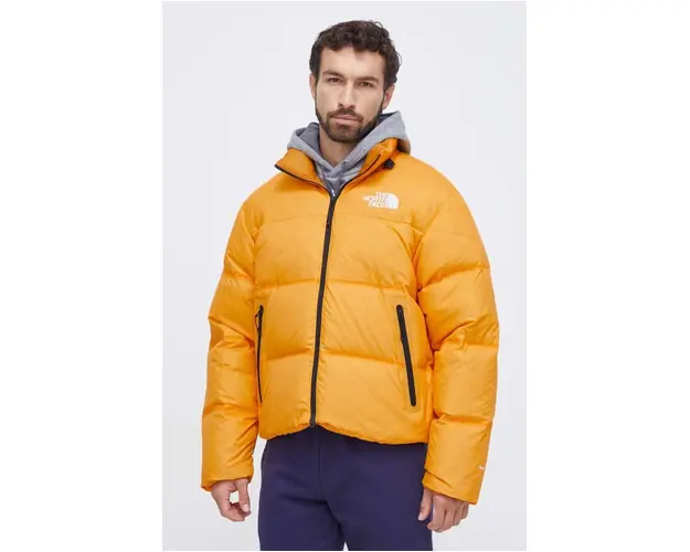 The North Face geaca de puf barbati, culoarea galben, de iarna