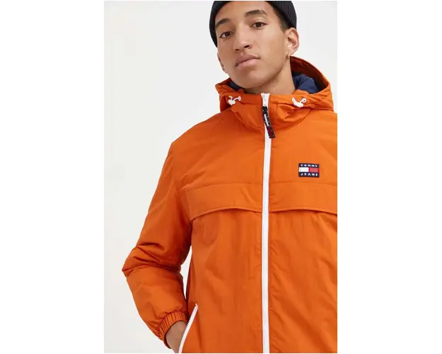 Tommy Jeans geaca barbati, culoarea portocaliu, de iarna