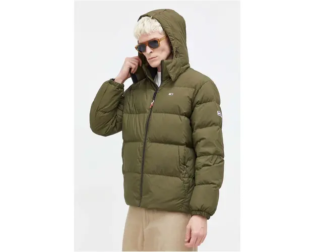 Tommy Jeans geaca de puf barbati, culoarea verde, de iarna