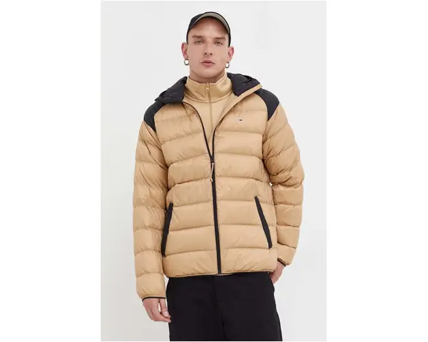 Tommy Jeans geaca de puf barbati, culoarea bej, de tranzitie