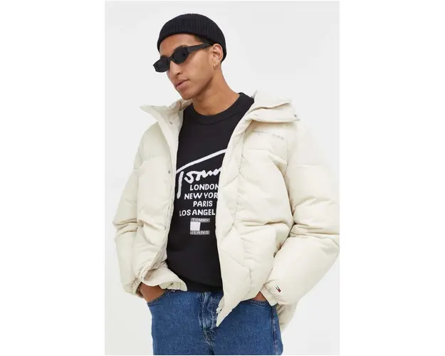 Tommy Jeans geaca barbati, culoarea bej, de iarna