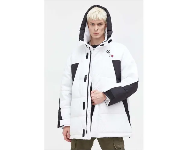 Tommy Jeans geaca barbati, culoarea alb, de iarna, oversize