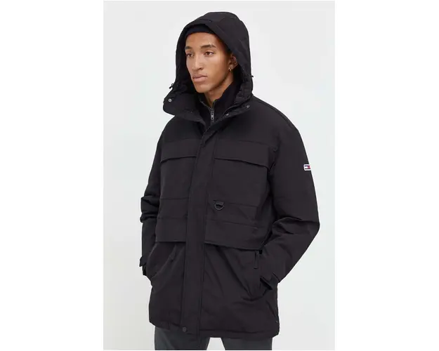 Tommy Jeans geaca barbati, culoarea negru, de tranzitie