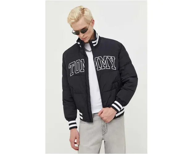Tommy Jeans geaca bomber barbati, culoarea negru, de tranzitie