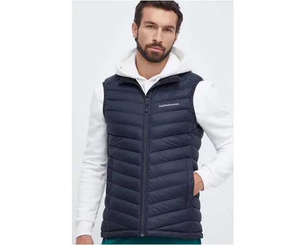 Peak Performance vesta de puf barbati, culoarea negru, de tranzitie