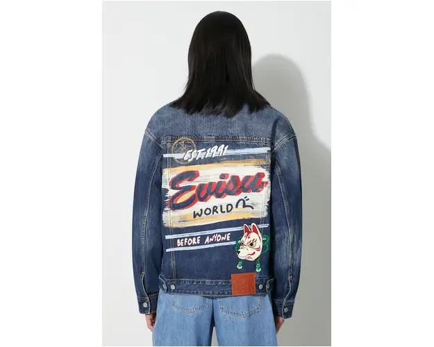 Evisu geaca din denim Inari Mask Printed barbati, de tranzitie, 2EAHTM3DJ1001LFCT