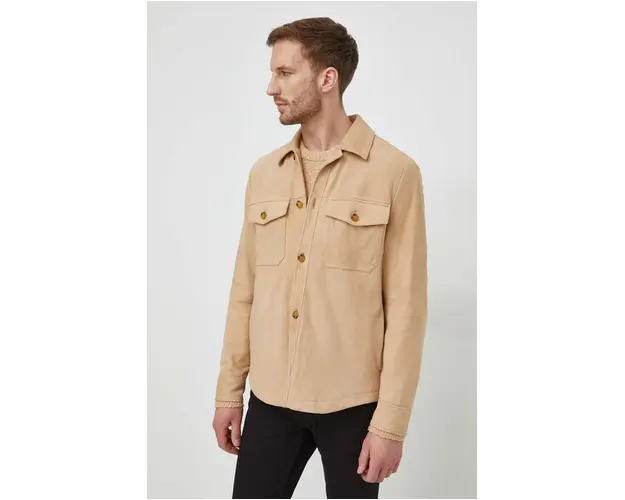 Michael Kors geaca din piele intoarsa barbati, culoarea bej, de tranzitie